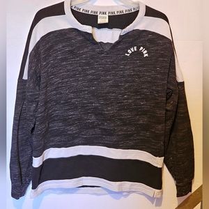 Victorias Secret Pink Hockey Lace Up Oversized Sweater small Grey Heather Black
